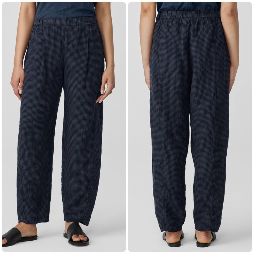 Eileen Fisher Womens Puckered Organic Linen Gingham Lagenlook Lantern Pants S